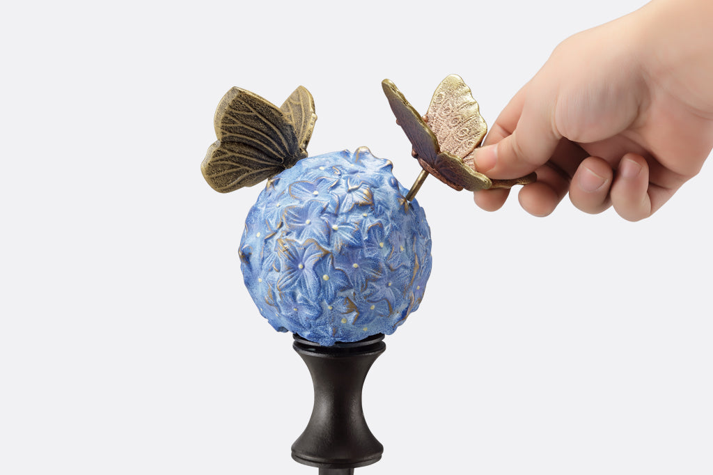 detailed view of removable butterfly on hydrangea bloom