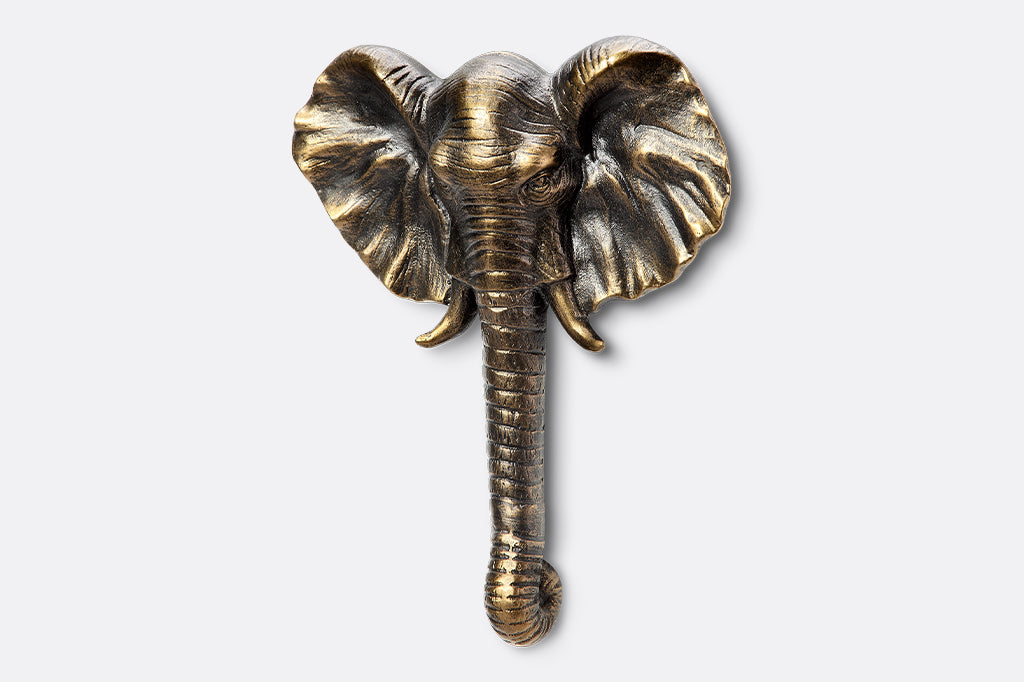 Cast metal elephant head doorknocker