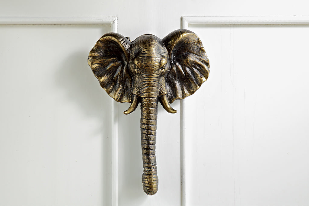 Cast metal elephant head doorknocker