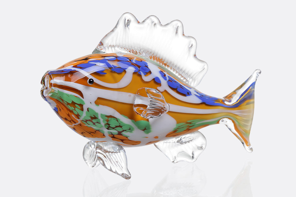 glass figurine decor of orange and blue tropical fish