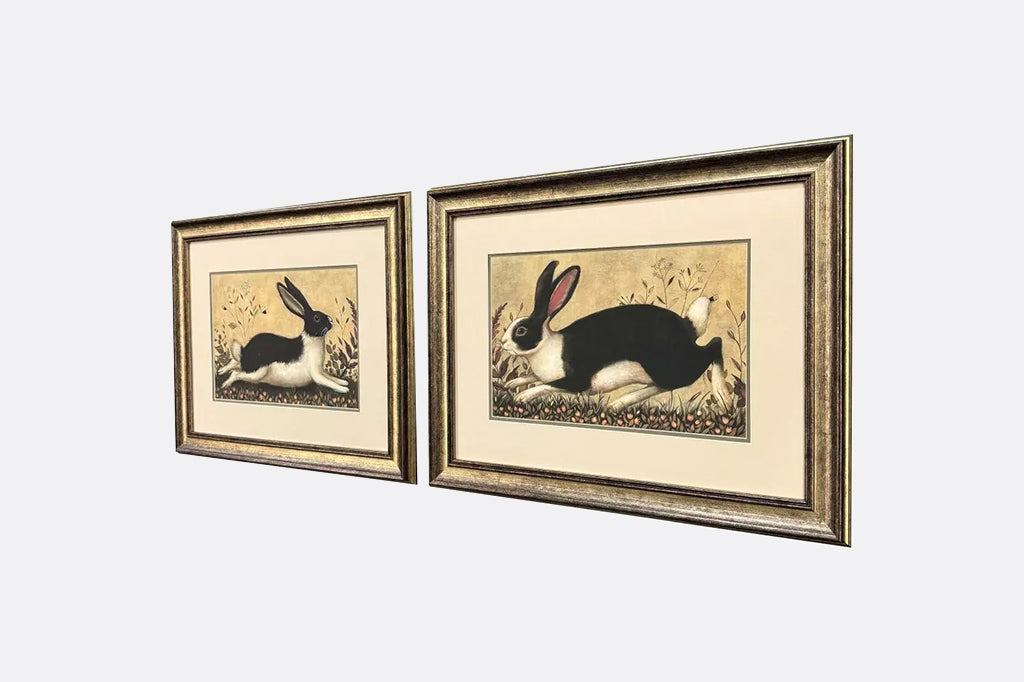 Framed prints of rabbits running