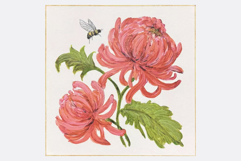 Four floral illustrations with butterflies and bees