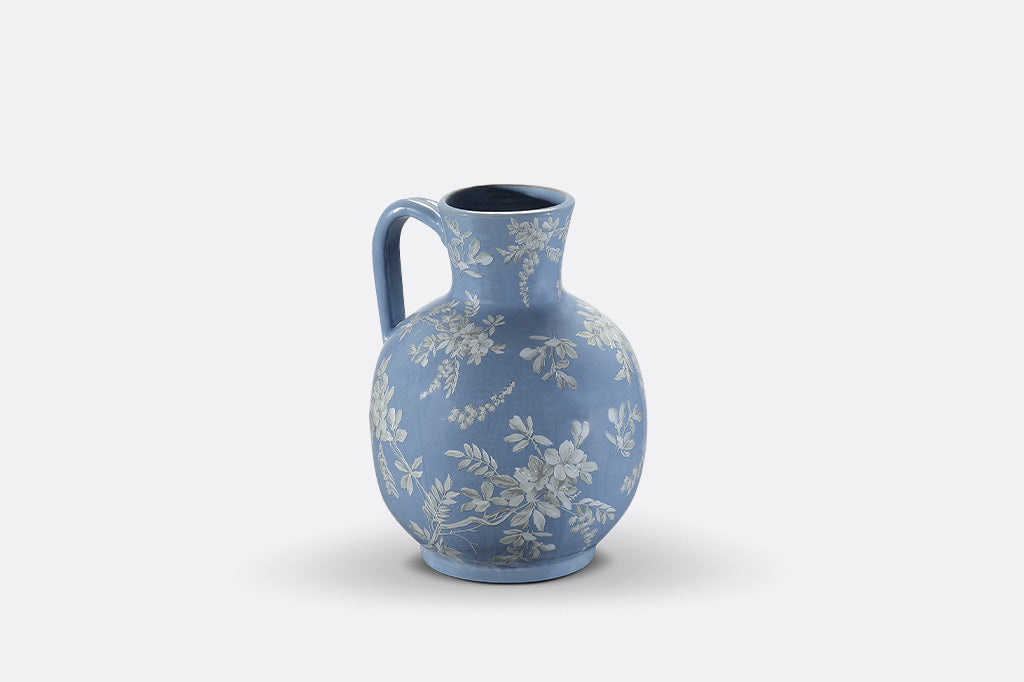 Blue ceramic vase with floral cornflower patterns