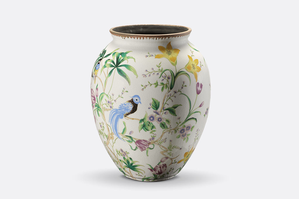 Decorative vase with floral and bird patterns