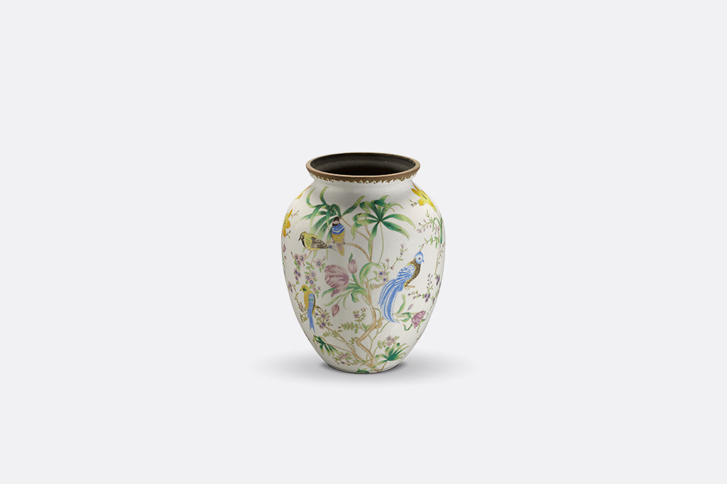 Decorative vase with floral and bird patterns