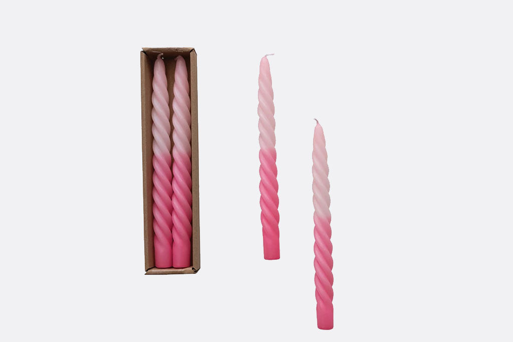 twisted two-tone pink taper candle