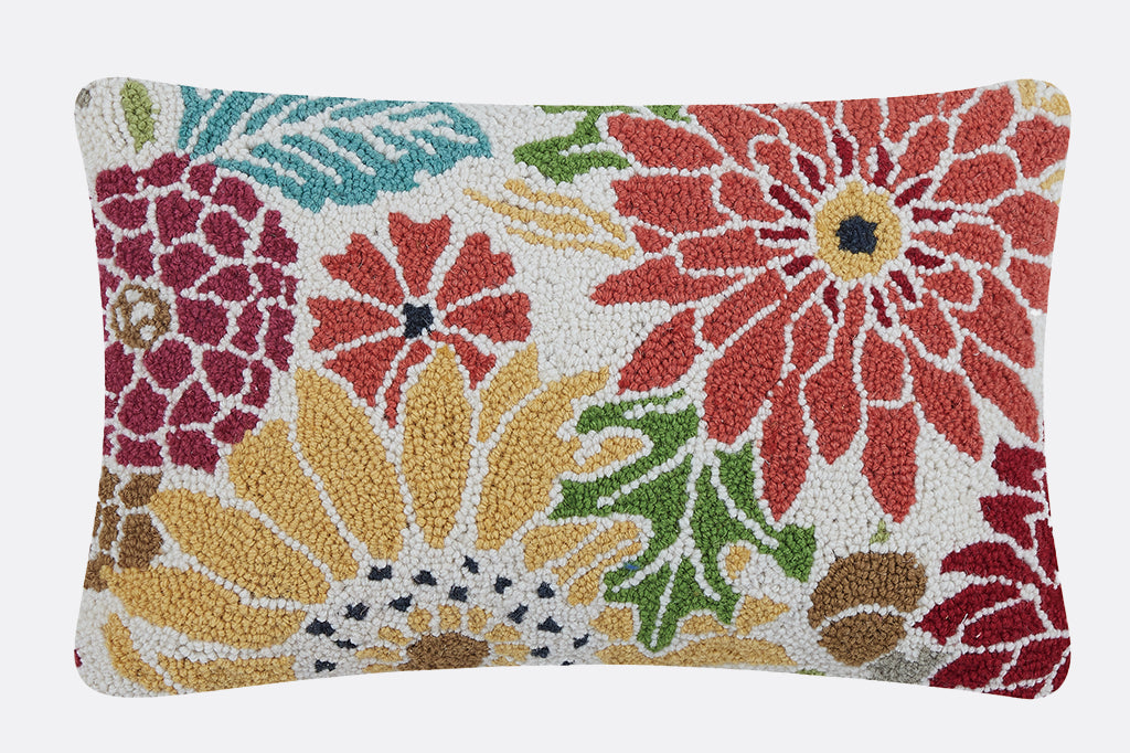 hooked wool floral lumbar pillow in autumn colors