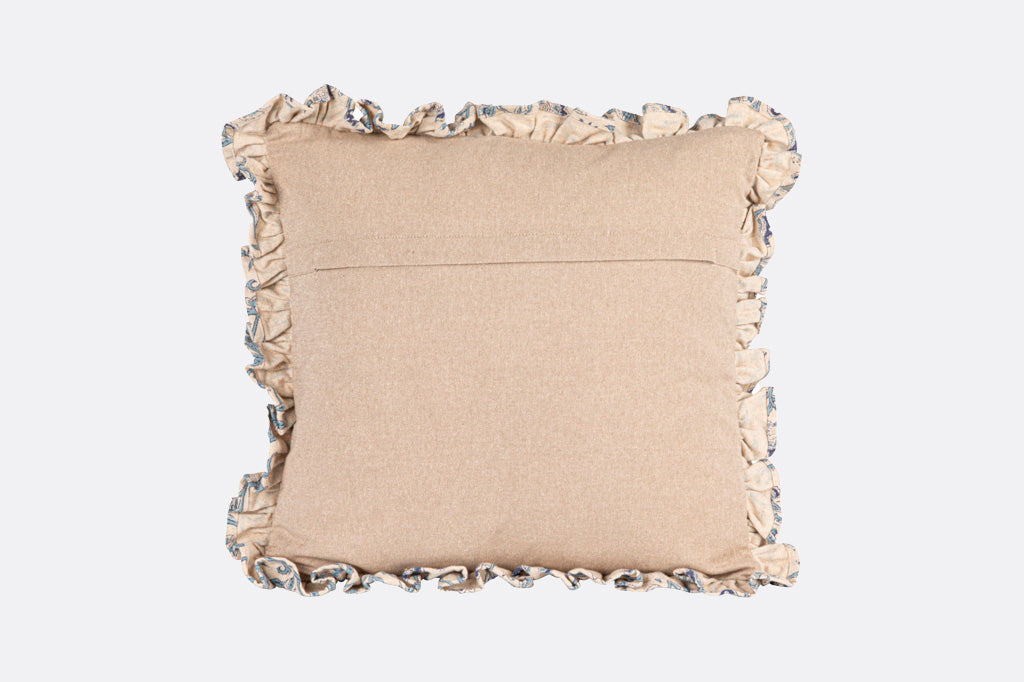 back view of VB25381 throw pillow, shows linen color cotton backing and zipper