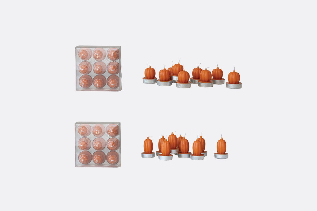 set of 18 mini pumpkin tealight candles, two sizes