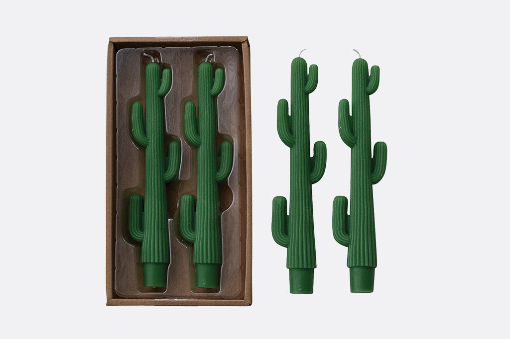 A pack of 4 cactus shaped taper candles.