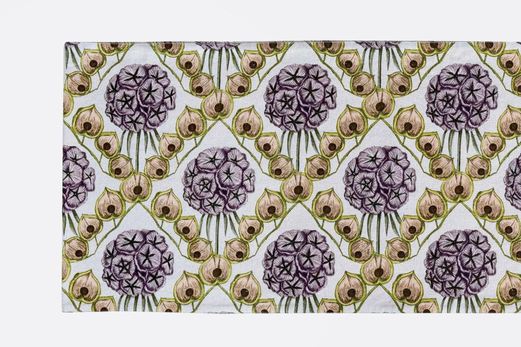 close up view Table runner with floral phlox pattern