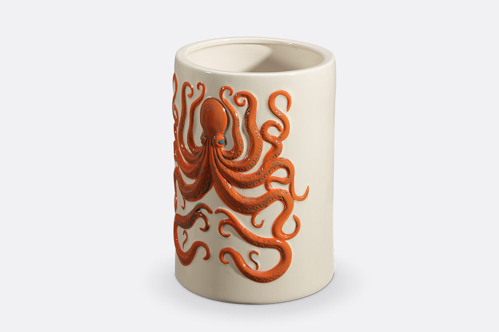 Ceramic vase with an orange octopus design