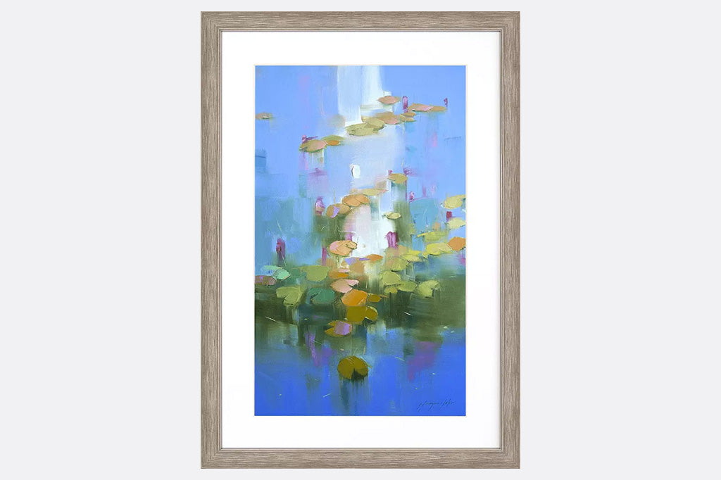 monet style framed art print of water lilies, impressionism
