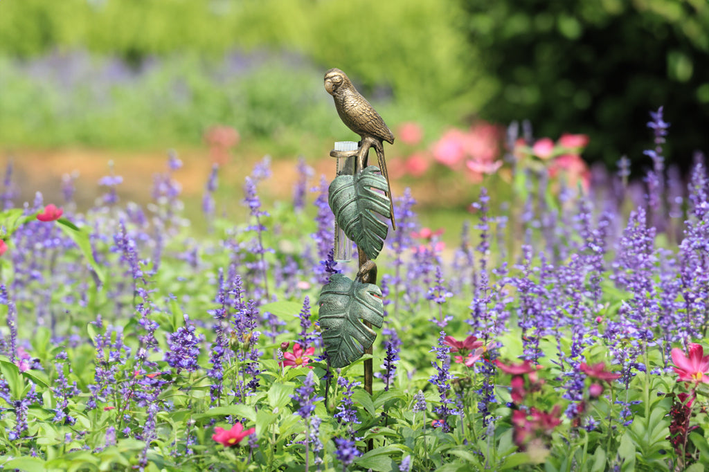 parrot and leaf motif metal rain catcher
