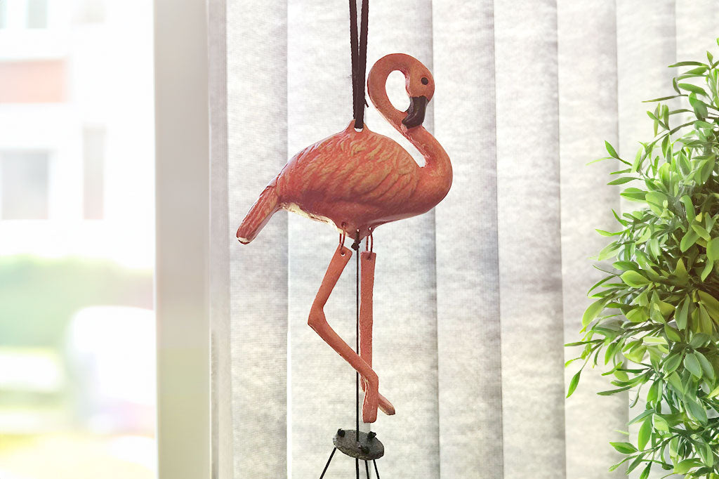 close up of flamingo topper of the flamingo themed wind art