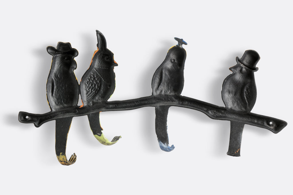 back view of the chapeau couture wall hooks, shows to screw holes for affixing to a wall