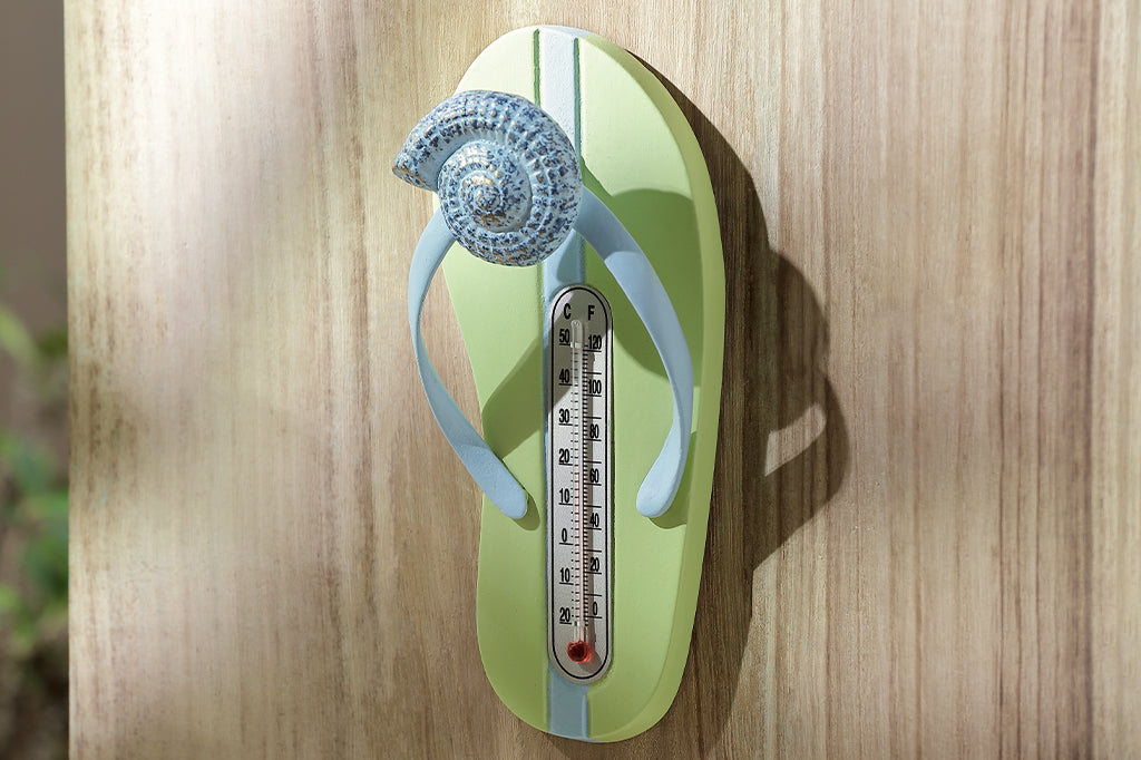 light green and blue shell flip flop wall hook and thermometer #color_aquamarine