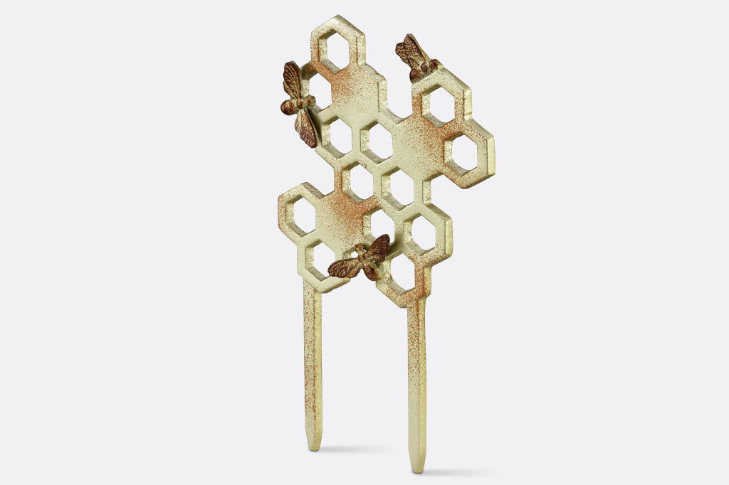 side view of honeycomb planter trellis, see the 3-d sculpturing of the bee details