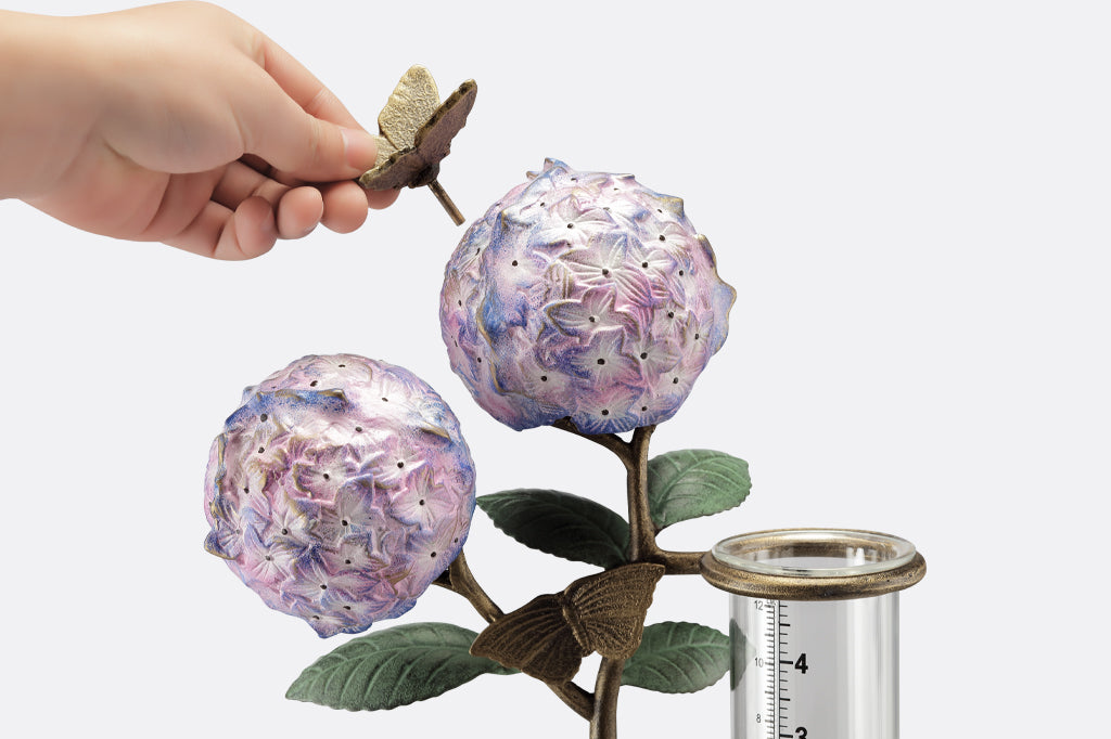 Detailed view of removable butterfly piece off hydrangea bloom