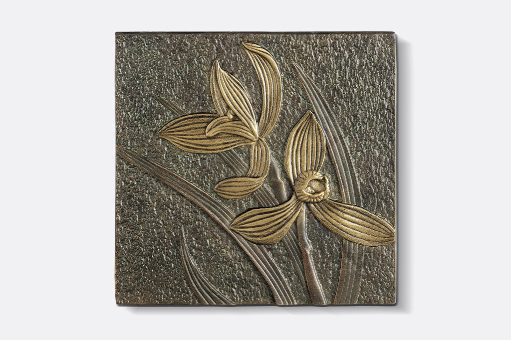 cast metal double orchid garden stepping stone