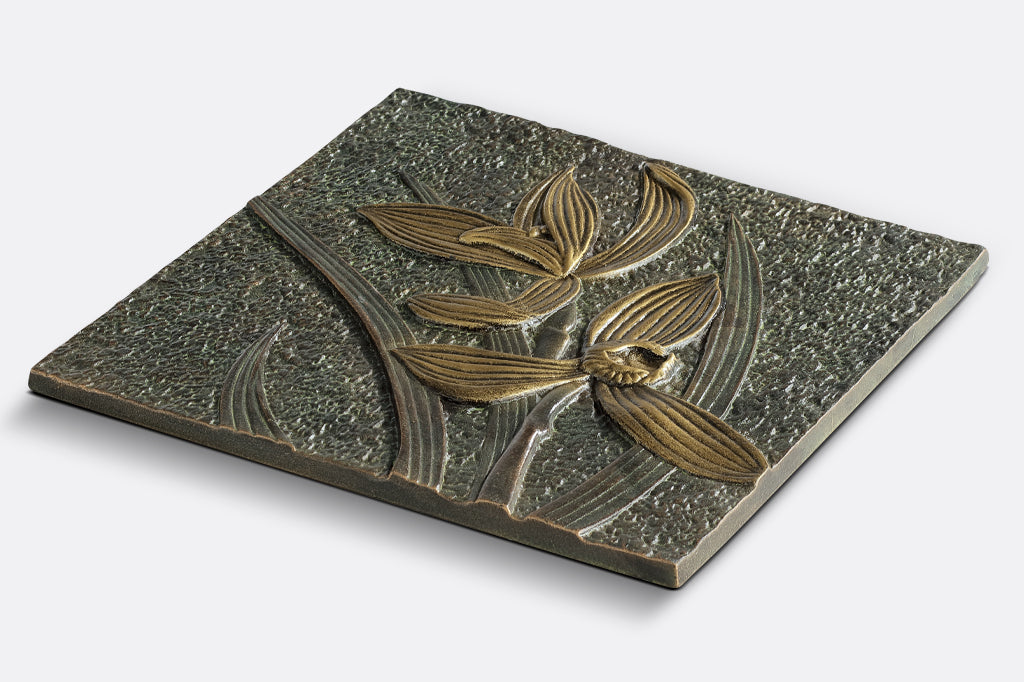 side angle of garden stepping stone, see raised double orchid bloom design