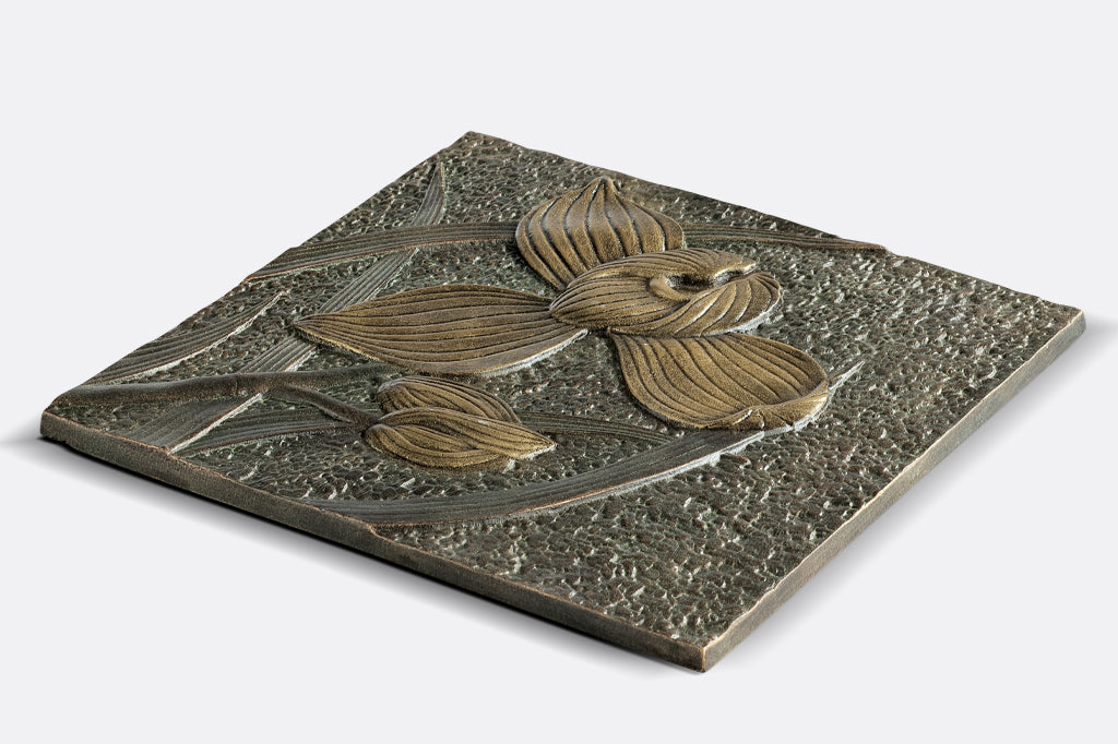 side view of orchid stepping stone, see relief of orchid design