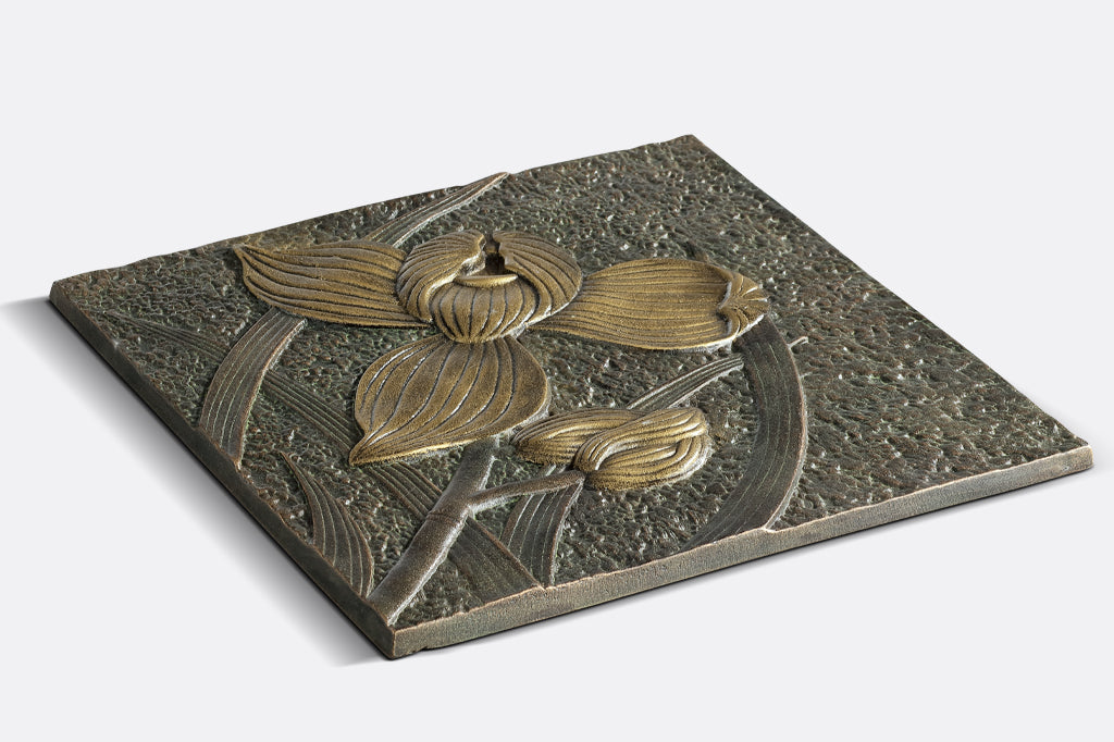 side view of orchid stepping stone, see relief of orchid design