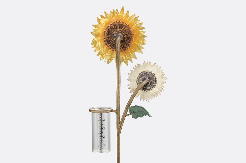 back of double sunflower cast metal rain catcher