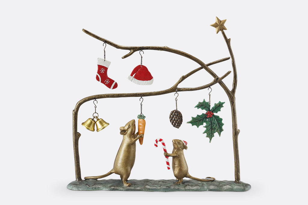 Decorative scene with mice and Christmas decorations