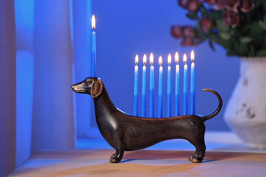 A dachshund-shaped Hanukkah menorah.