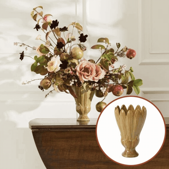 video of blooming bouquet in ceramic petal shaped vase