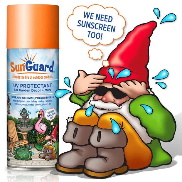 SunGuard sunscreen can with cartoon gnome needing sunscreen