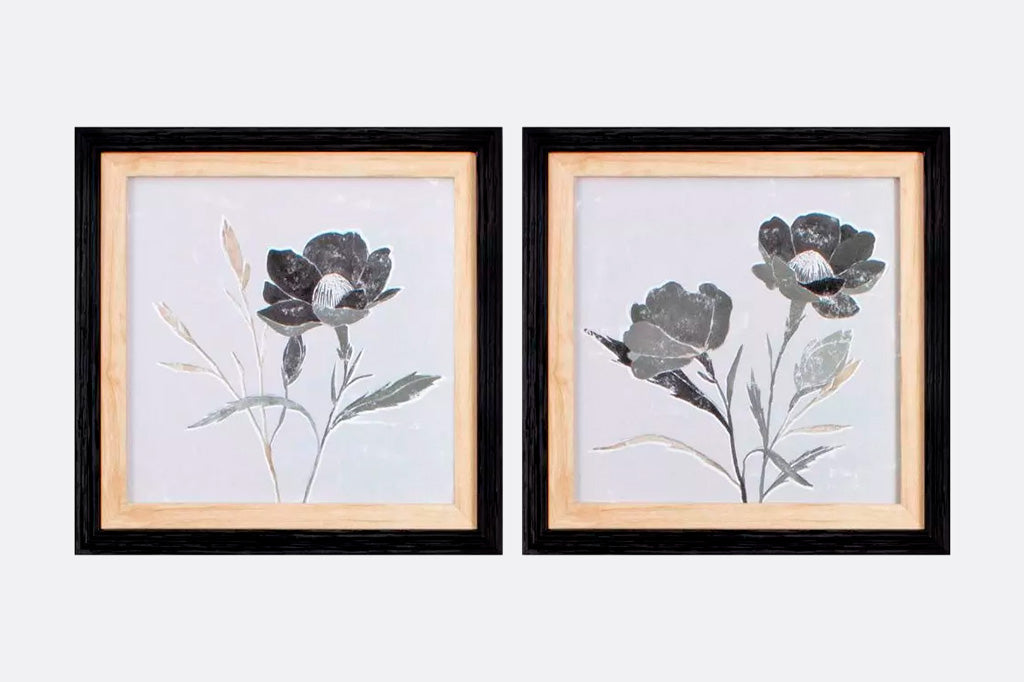 two framed floral art pieces