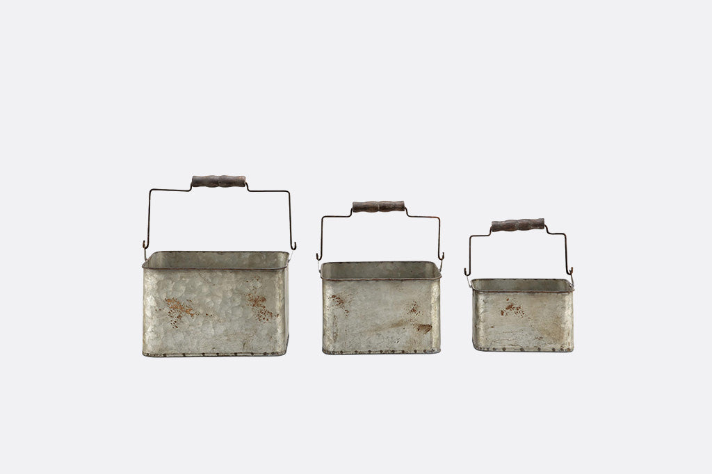 Rustic Square Planters with Handles S/3