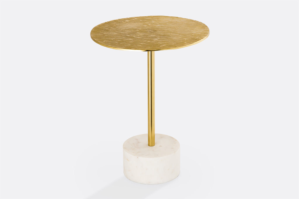 gold cast metal accent table with white marble base.
