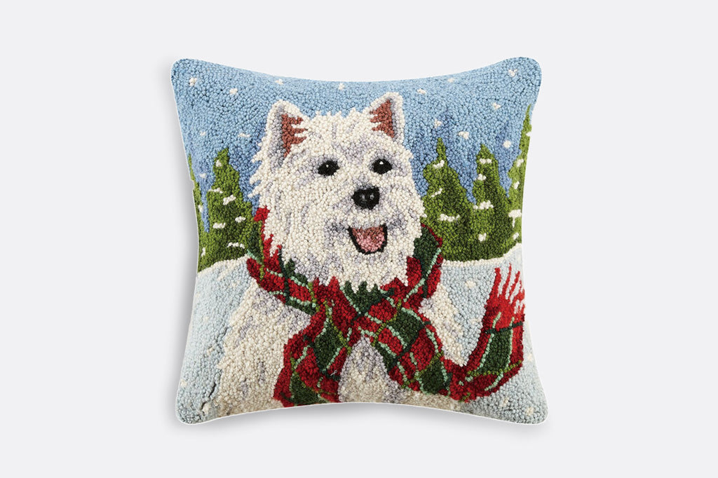 Snowy Scottie Hooked Pillow