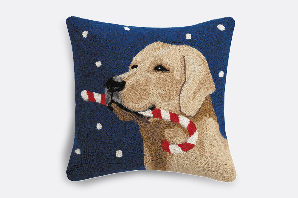 Candy Cane Canine Hooked Pillow