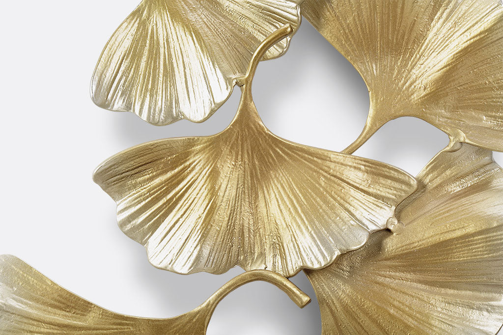 wall art of ginkgo gold leaves in flurry of 6 - detail view