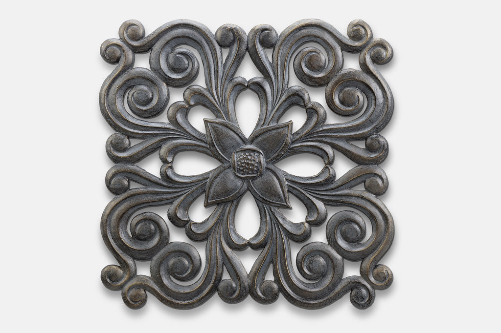 cast aluminum swirl wall tiles in shape of square with flower accent in the center