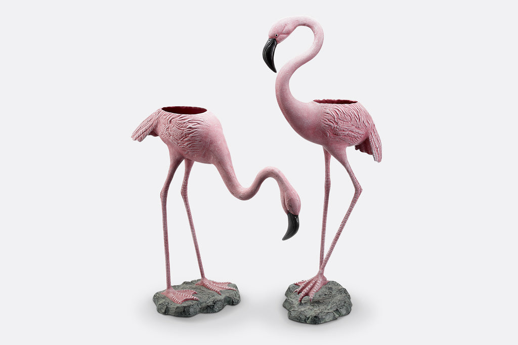 flamingo planters pair