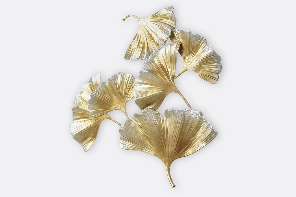 wall art featuring 6 golden scattered ginkgo leaves