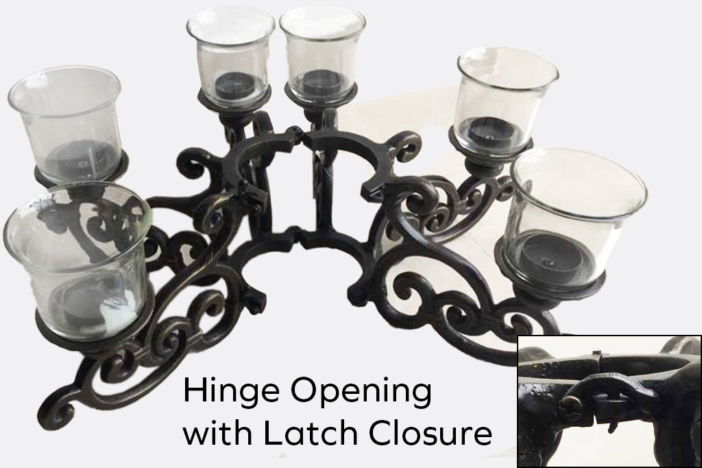 candelabra opening detailed view of latch