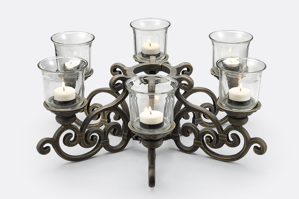 swirl candleholder with latch meant to surround a umbrella