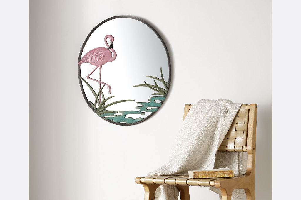 cast meatal pink flamingo mirror