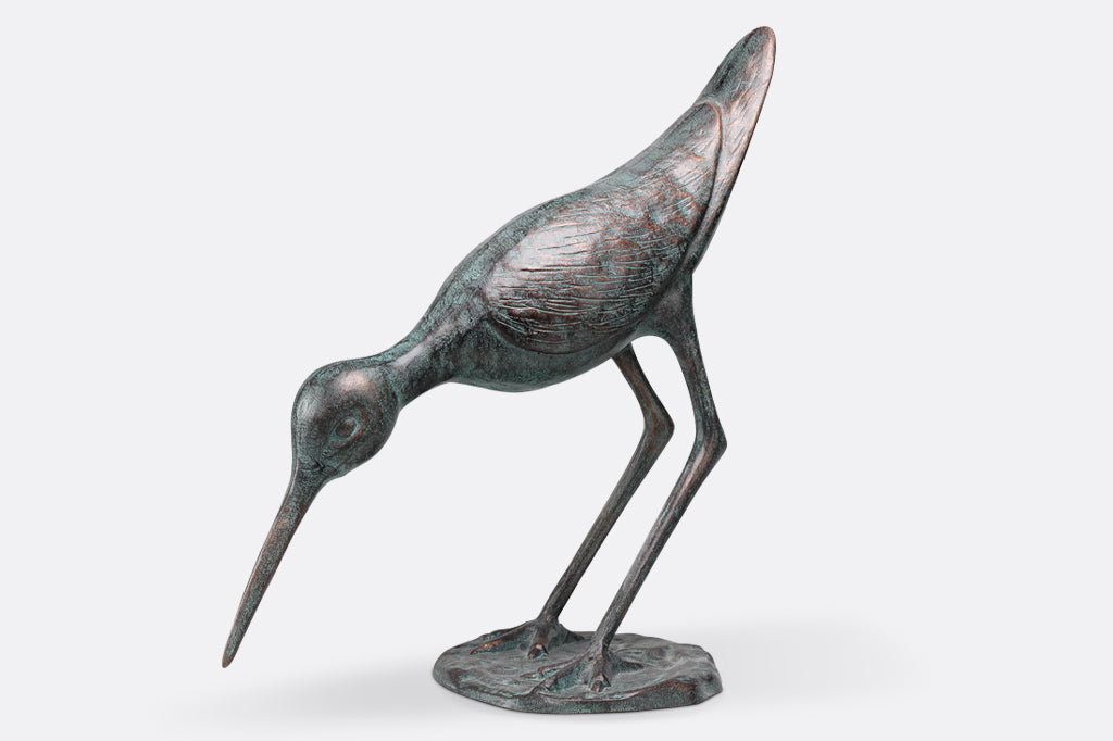 espresso and copper highlight sandpiper bird garden sculpture