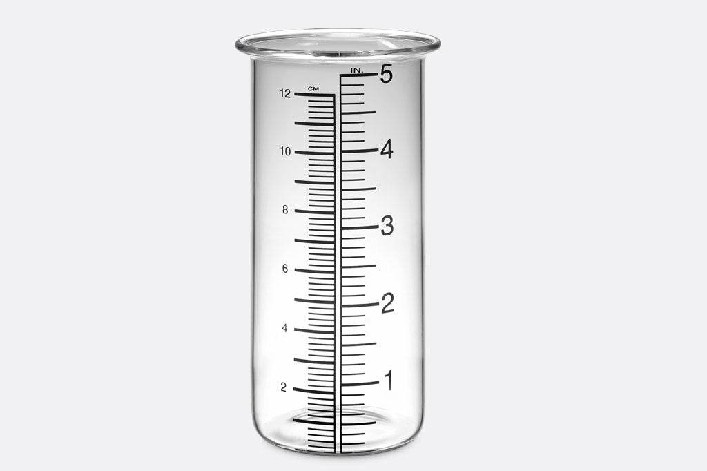 glass beaker showing up to 5 inches, used as replacements for our wide rain catchers
