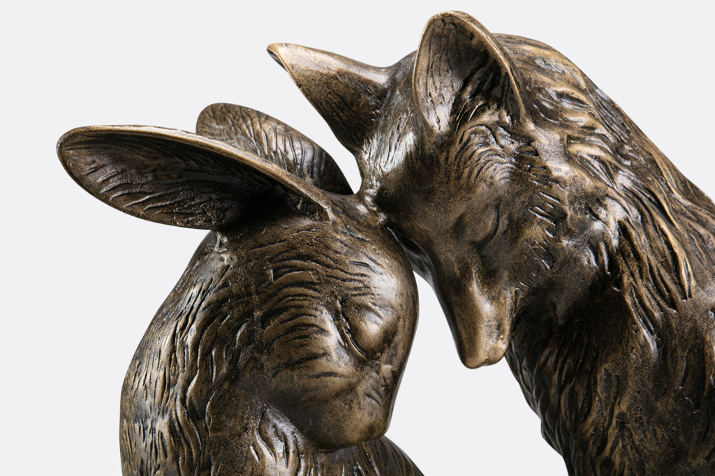 close up of sculpted rabbit and fox
