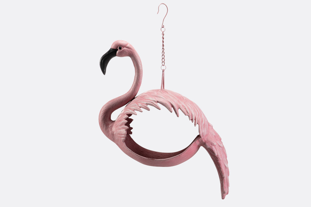 hanging planter designed for plants to be inserted into a flamingo shaped body
