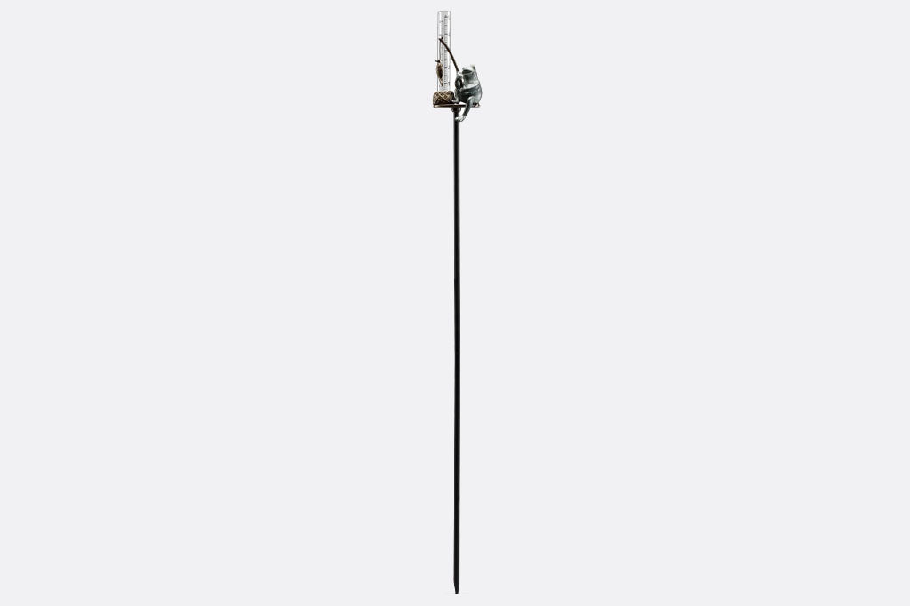 rain catcher with 5" collection tube and sculpted frog holding a fishing pole