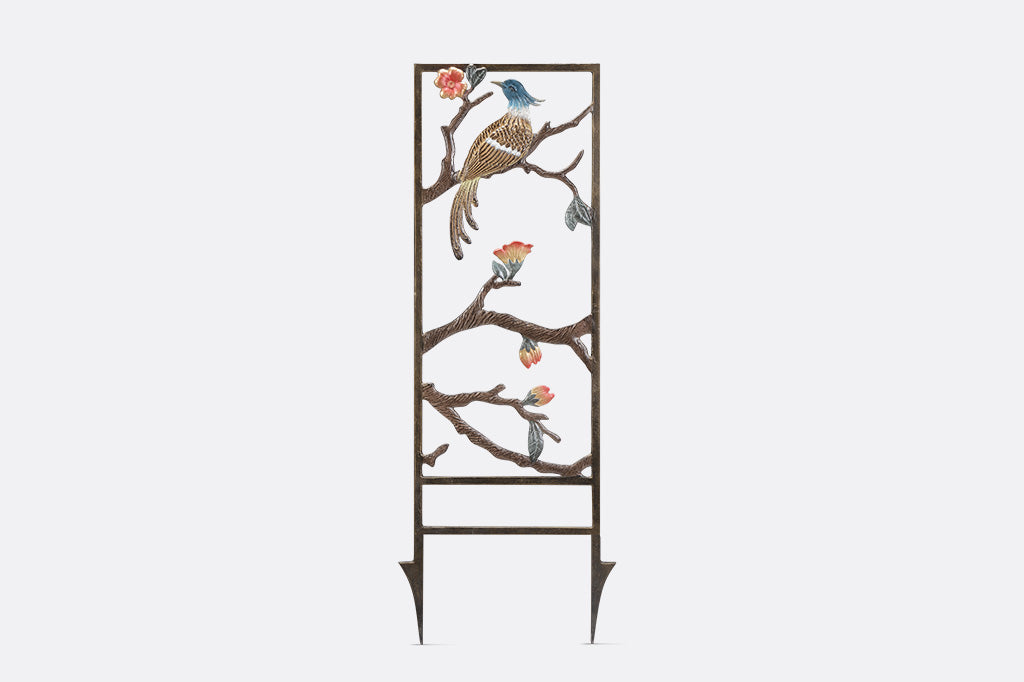 Small Asian Tapestry trellis (1 of 3) of a series - shows flycatcher bird and branches